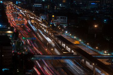 Fototapeta na wymiar Bangkok night view with skyscraper in business district in Bangkok Thailand