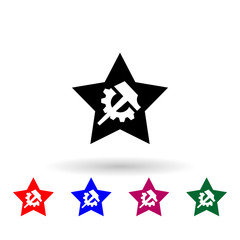 Hammer and gear in a star multi color icon. Simple glyph, flat vector of communism capitalism icons for ui and ux, website or mobile application