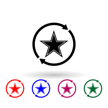 The soviet star in the circle with the arrow multi color icon. Simple glyph, flat vector of communism capitalism icons for ui and ux, website or mobile application