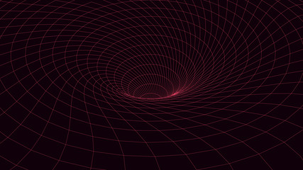 Wireframe abstract tunnel. 3D vector wormhole with a mesh structure.