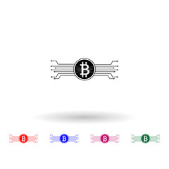 Bitcoin around the world multi color icon. Simple glyph, flat vector of cryptocurrency icons for ui and ux, website or mobile application