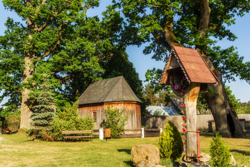 Fototapeta na wymiar Way of the Cross in Gorecko Koscielne in Poland. One of tourist destinations in Roztocchia National Park.