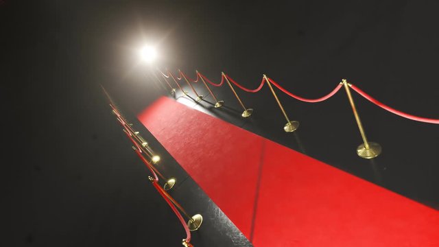 Seamless loop animation with the red carpet. lighted by the flashlights. 4k