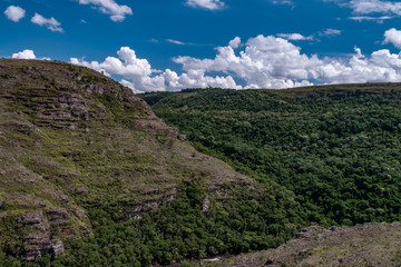 Fototapeta premium Amazing landscape with a dramatic sky at Guartela Canyon; Guartela state Park; City of Tibagi, Parana, Brazil