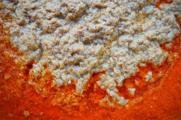 Fish Curry Sauce for Rice noodles, Kanom Jeen Nam Ya, at Thai street food market