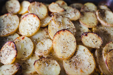 potato bake with spices in baking tray