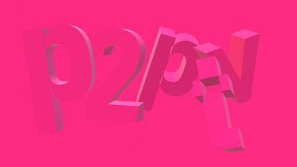 Fuchsia color text and background. Graphic with depth and perspective. 3D Illustration, poster, banner with reference to redistribute video streams in real time on a peer-to-peer network. P2PTV. WWW.