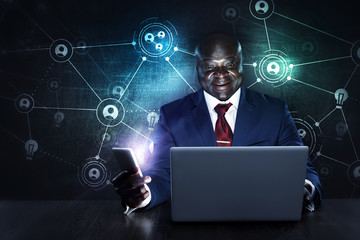 Businessman at work. Mixed media