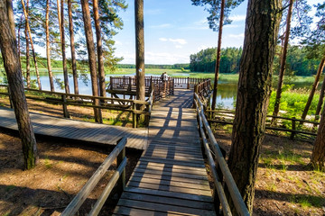 Echo artificial lake pond in Zwierzyniec, Roztocze National Park, Poland.