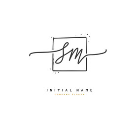 S M SM Beauty vector initial logo, handwriting logo of initial signature, wedding, fashion, jewerly, boutique, floral and botanical with creative template for any company or business.