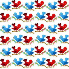 The Amazing of Cute Bird Chirping Illustration, Cartoon Funny Character in the Colorful Background, Pattern Wallpaper