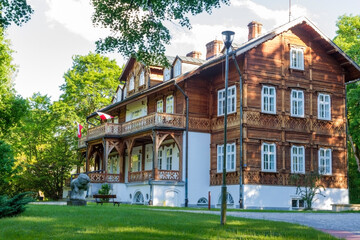 Fototapeta na wymiar Zwierzyniec/Poland - May 24, 2018: Former Palace of Zamoyski family. Now belongs to authorities of Roztocchia National Park in Zwierzyniec, Roztocze National Park, Poland.