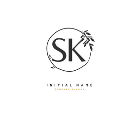 S K SK Beauty vector initial logo, handwriting logo of initial signature, wedding, fashion, jewerly, boutique, floral and botanical with creative template for any company or business.