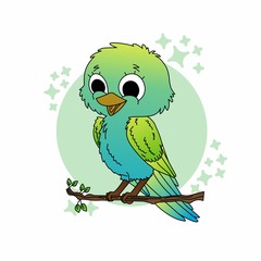 Obraz premium Illustration of Bird Cartoon, Cute Funny Character with Colorful Wings, Flat Design