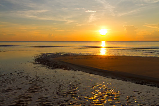Sunrise shining on sea indyllic at beach Ban Krut