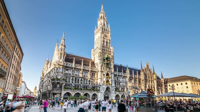 Time lapse video of Marienplatz, a main square in Munich, Bavaria, Germany