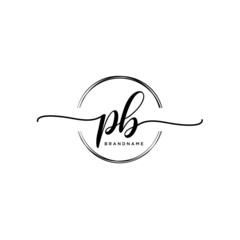 PB Initial handwriting logo with circle template vector.