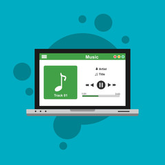 Music design interface design concept isolated on colored background. Media illustration