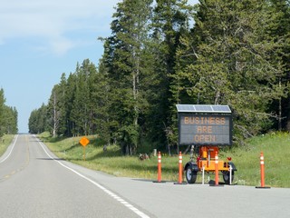 Digital sign by the roadside at Yellowstone National Park.