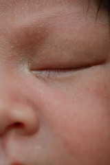 close up eye of newborn baby sleeping sweet dream
