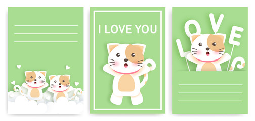 Set of template cards with cute cats . 