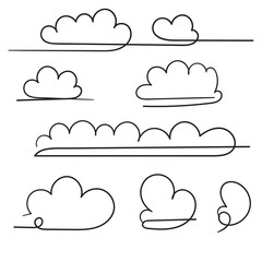 collection of Cloud icon vector illustration with single continuous line hand drawing doodle style