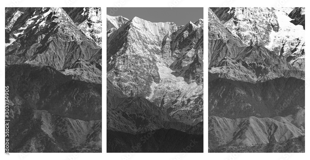 Wall mural set of boxes with different point of vie of the himalayan range