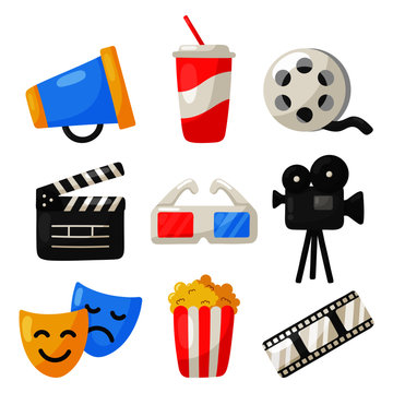 set of cinema icons signs and symbols collection for websites isolated on white background. illustration vector.