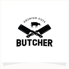 Butchery Shop Logo Design Template. Cow and meat cleaver knife vector design.