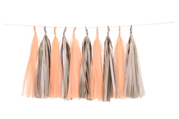 Garlands of paper tinsel peach, silver colors