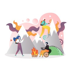 Hiking vector concept for web banner, website page