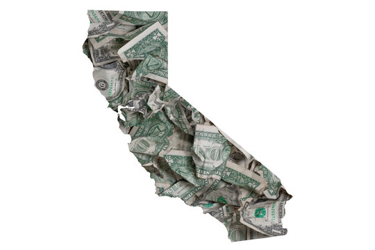 California State Map, Crumpled Dollars, Waste Of Money Concept