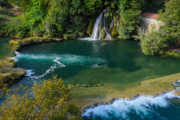 View of waterfalls and lakes in Krka National Park, Croatia
