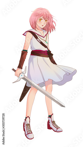 Fototapete Cute Original Character Design Of Fantasy Female Girl Warrior Or Swordswoman Magic Fencer Knight In Japanese Manga Illustration Style With Isolated Transparent Background 9 63 Creation