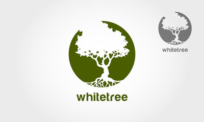 White Tree Vector Logo Template. The main symbol of an Oak tree, this logo symbolizes a protection, peace,tranquility, growth, and care or concern to development. It’s a quite, serious, classy.