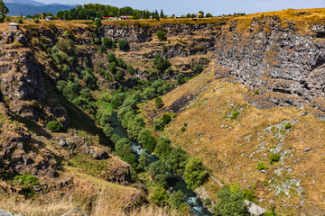 Fototapeta na wymiar Dzoraget river Lori Berd canyon panorama landscape Stepanavan landmark of Lorri Armenia eastern Europe