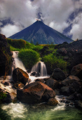 Mayon Volcano with a water falls in Legazpi City Albay Philippines