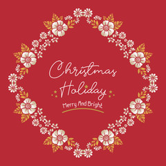 Greeting card lettering of christmas holiday, with artwork of white wreath frame. Vector