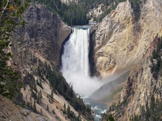 Fototapeta na wymiar Lower Yellowstone Falls viewed from the Artist Point at the Yellowstone National Park in Wyoming.