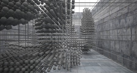 Abstract architectural concrete  interior  from an array of spheres with large windows. 3D illustration and rendering.