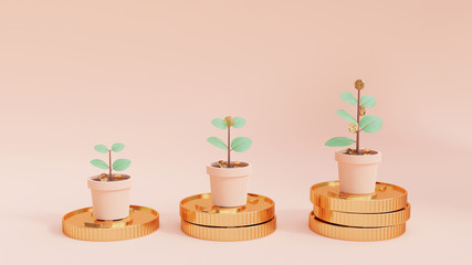 money tree coin plant for save money. 3D render.