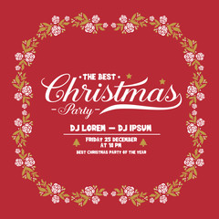 Banner template design of christmas party, with shape beautiful leaf flower frame. Vector