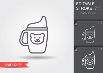 Baby cup. Line icon with editable stroke with shadow