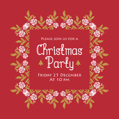 Modern poster christmas party, with motif of leaf flower frame. Vector