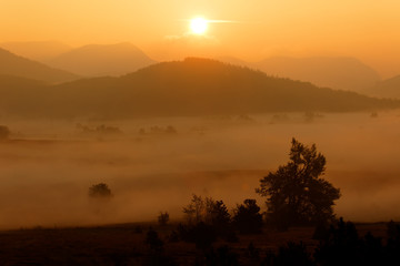 Dawn with a fog on the Velebit mountain, Croatia