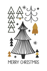 Merry Christmas greeting card, Scandinavian hand drawn vector illustration.