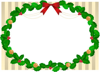 ひいらぎ イラスト フレーム ベクター 柊 クリスマス 葉 グリーン リボン Christmas Wall Mural Christm Chromame