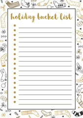 Holiday bucket list, A4 format printable page. .