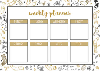 Weekly  planner, A4 format printable page . Christmas, winter planners for notebook..