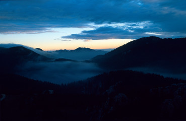 Dawn with fog on Velebit mountain, Croatia